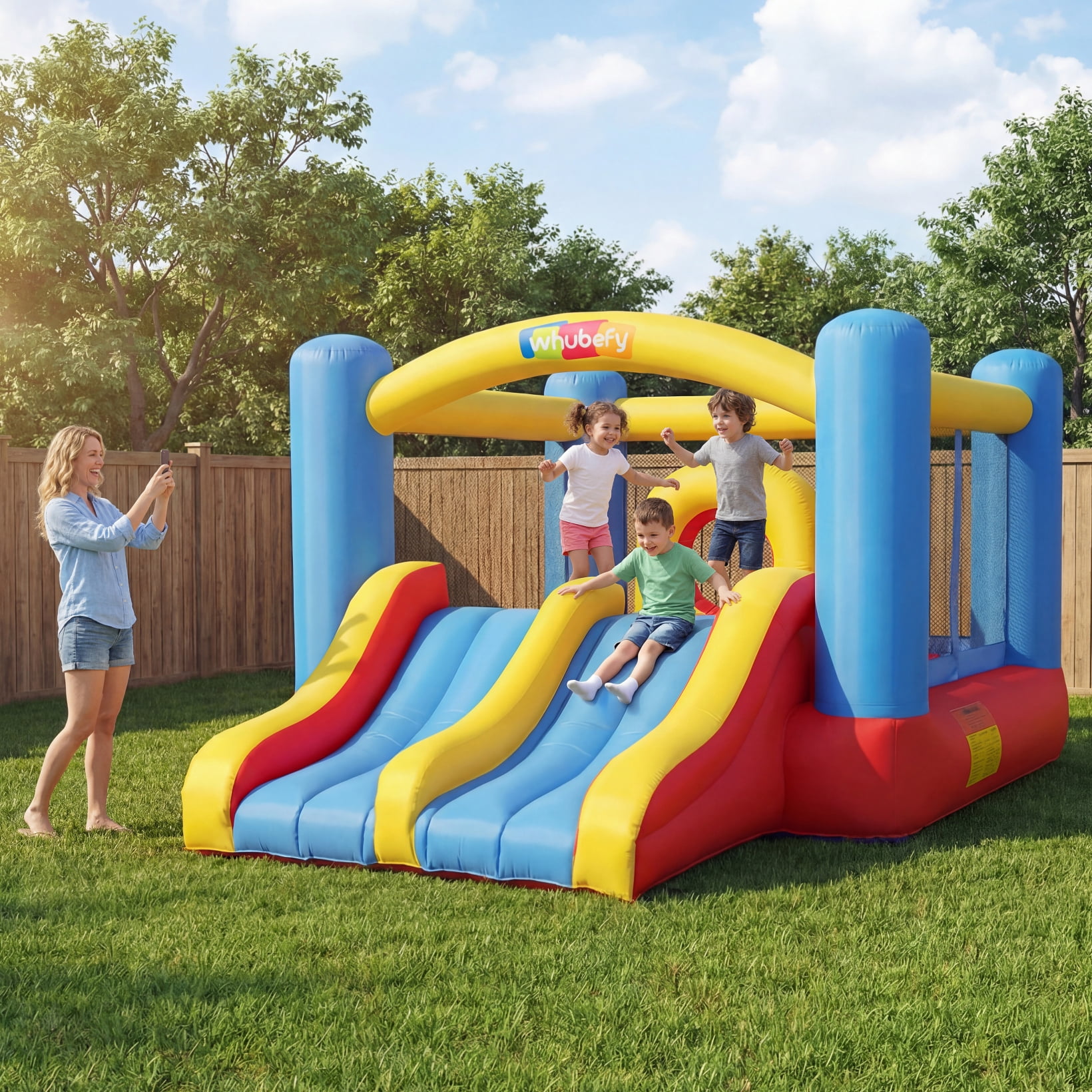 Adnoom Bounce House with Double Slides, Large Bounce House and Obstacle Course, Kid Bounce Castle with 370W Blower, Inflatable Bounce House for 3~4 Kids, Indoor & Outdoor