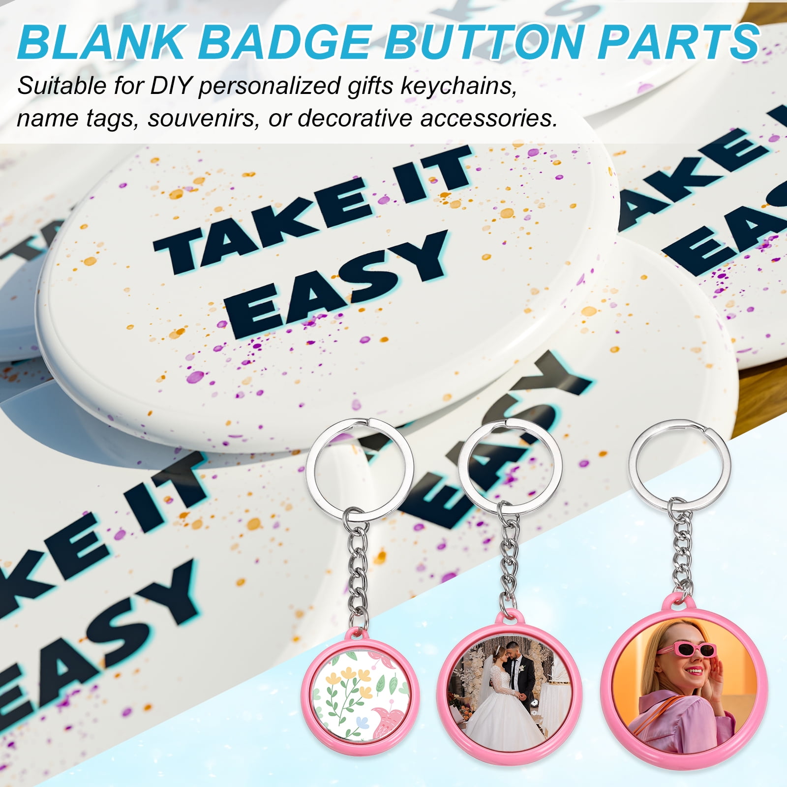 Uxcell 25 Sets Button Maker Supplies 37mm / 1.46 Inch Blank Badge Button Parts Badge Parts with Blank Paper for Hand Press Crafts Making Double-Sided Keychain, Pink