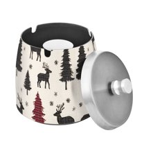 Yayeee Ashtray with Lid for Cigarette Smokeless Stainless Steel Home Ash Holder, Christmas Plaid Forest