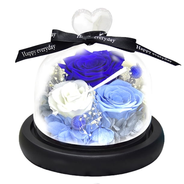 Decoración de flores eternas tres rosas amor cubierta de vidrio flores secas regalos de vacaciones regalos de cumpleaños para familiares y amigos