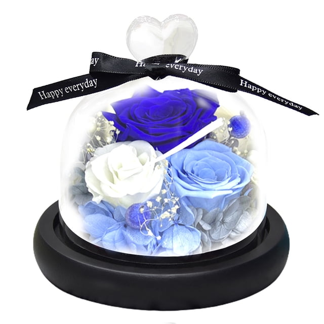 Decoración de flores eternas, tres rosas, amor, cubierta de vidrio, flores secas, regalos navideños, regalos de cumpleaños para familiares y amigos