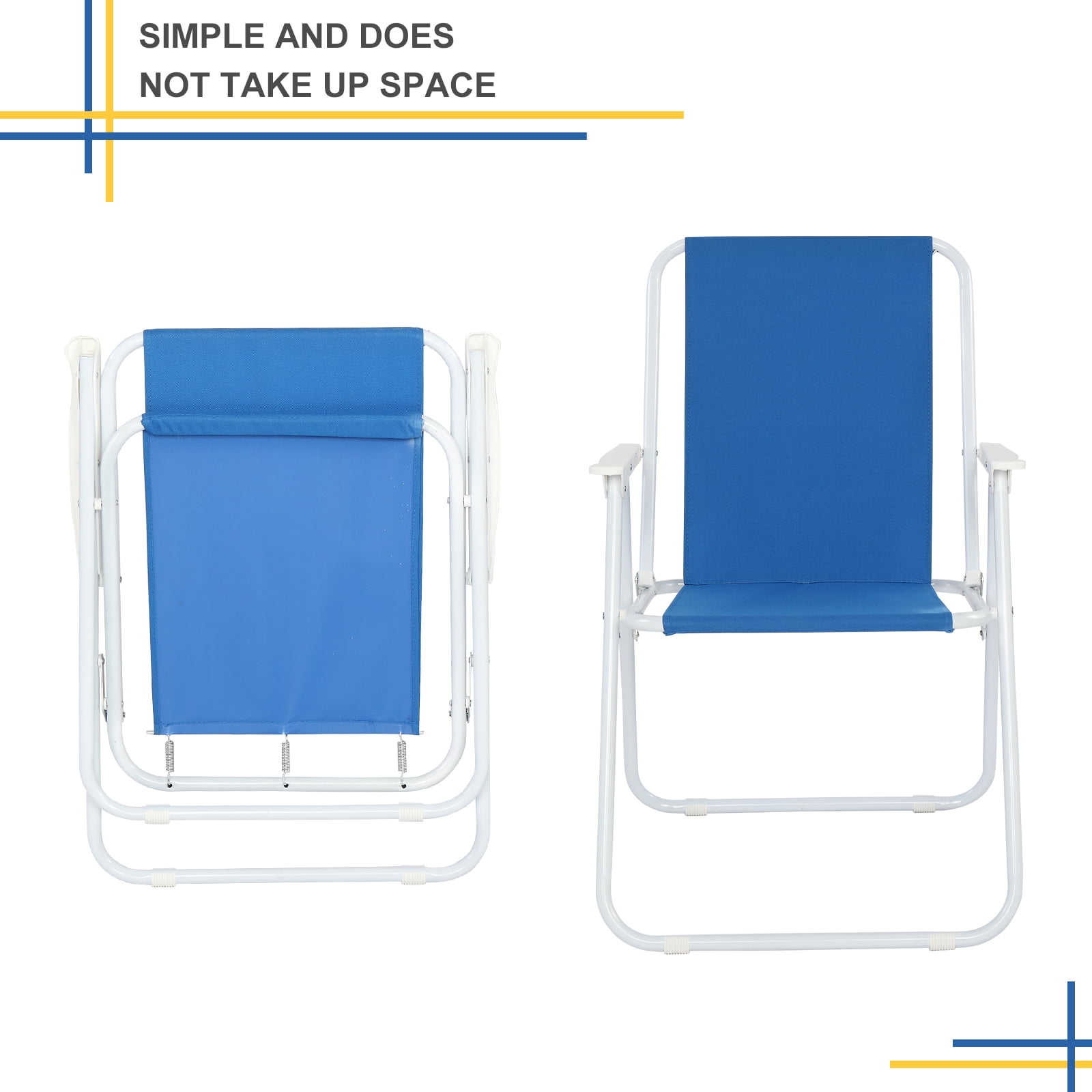 Blue Foldable Outdoor Beach Chair, Oxford Cloth & Iron Pipe Load-Bearing 100kg