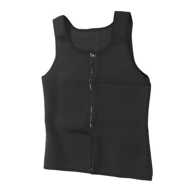 Men Zipper Fitness Shapewear Tank Top L Size All Black Quick Dry Male Workout Slimming Tank Top