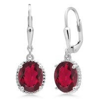 Gem Stone King 925 Sterling Silver Ruby Red Mystic Quartz Leverback Dangle Earrings for Women (3.60 Cttw, Gemstone Birthstone, Oval 9X7MM)