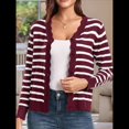 thumbnail image 4 of Suéteres Tipo Cárdigan de Larga para Mujer, Informales, Ligeros, con Botones y Cuello en V, para Otoño Rayas Rojas Oscuras S, 4 of 9
