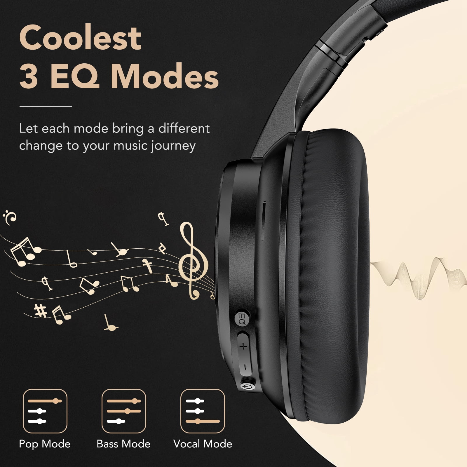 Wireless Bluetooth Headphones 5.4, 40H Playtime with 3 EQ Modes, 4 Micrs ENC Noise Cancelling for Clear Calls, Bass Boosted by 85%, Comfort Fit, Over Ear Headphones for Travel Home Office PC Black thumbnail 12