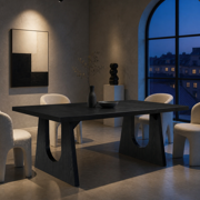 KIOOTTO Rectangular Dining Table with U-Cut Panel Legs, Black