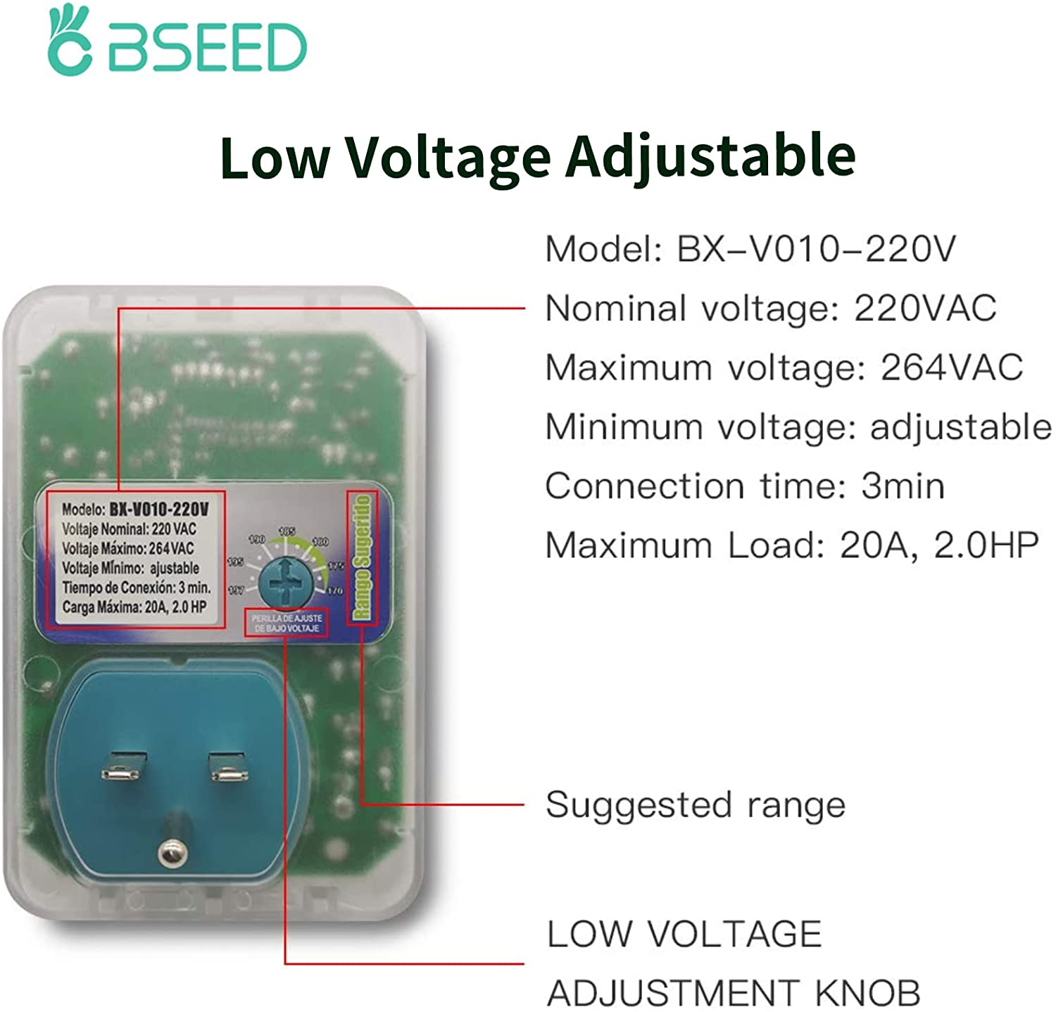 US Plug Home Appliance Surge Protector Power Suppressor Voltage Brownout Outlet 220V 2400W 20A (1 Pack)