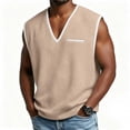 thumbnail image 2 of Men's Deep V Neck Tank Tops Solid Sleeveless Gym Sports Loose Fit Waffle T Shirts Summer Workout Muscle Tees with Pocket Beige, 2 of 7