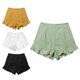 thumbnail image 4 of Mujeres ruffle hem shorts cintura alta casual suelta color puro piernas anchas pantalones cortos de moda para verano hogar al aire libre viajes, 4 of 7