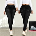 thumbnail image 2 of Bovxnpu Women's High Waisted Jeggings Pants Jeans Denim Pants Leggings Women's Faux Denim Print Wide Leg Pants Fake Pockets Long Sleeve Style Pants, 2 of 9
