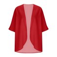thumbnail image 6 of Htigea Women's Chiffon Open Front Cardigans Lightweight Kimono 3/4 Sleeve Shawl Tops Soft Cozy Summer Cardigan Red L, 6 of 6