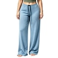 thumbnail image 3 of GERsome Womens Wide Leg Pants Soft Stretchy Drawstring Lounge Trousers with Pockets for Athletic Work Travel Light Blue Size S, 3 of 7