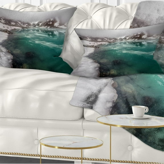 Designart Lake With Icy Topped Mountains - Landscape Printed Throw Pillow - 12x20
