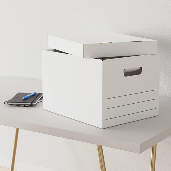 Storage/Filing Boxes with Lift-Off Lid - Letter/Legal Size, Sturdy, Easy Assembly, White, 16.2" L x 12.5" W x 10.5" H, Pack of 20