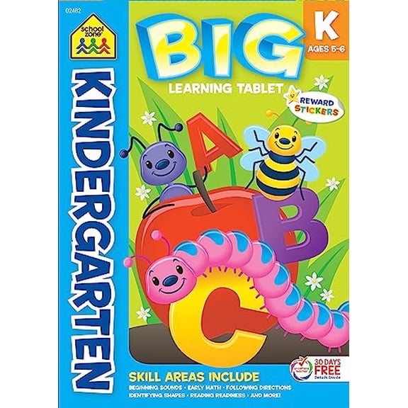 Pre-Owned School Zone Kindergarten Big Learning Tablet Workbook: 240 Pages, Stickers, Alphabet, ABCs, Letters, Early Math, Reading, Ages 5 to 6 (Easy-Tear Top Bound Workbook)