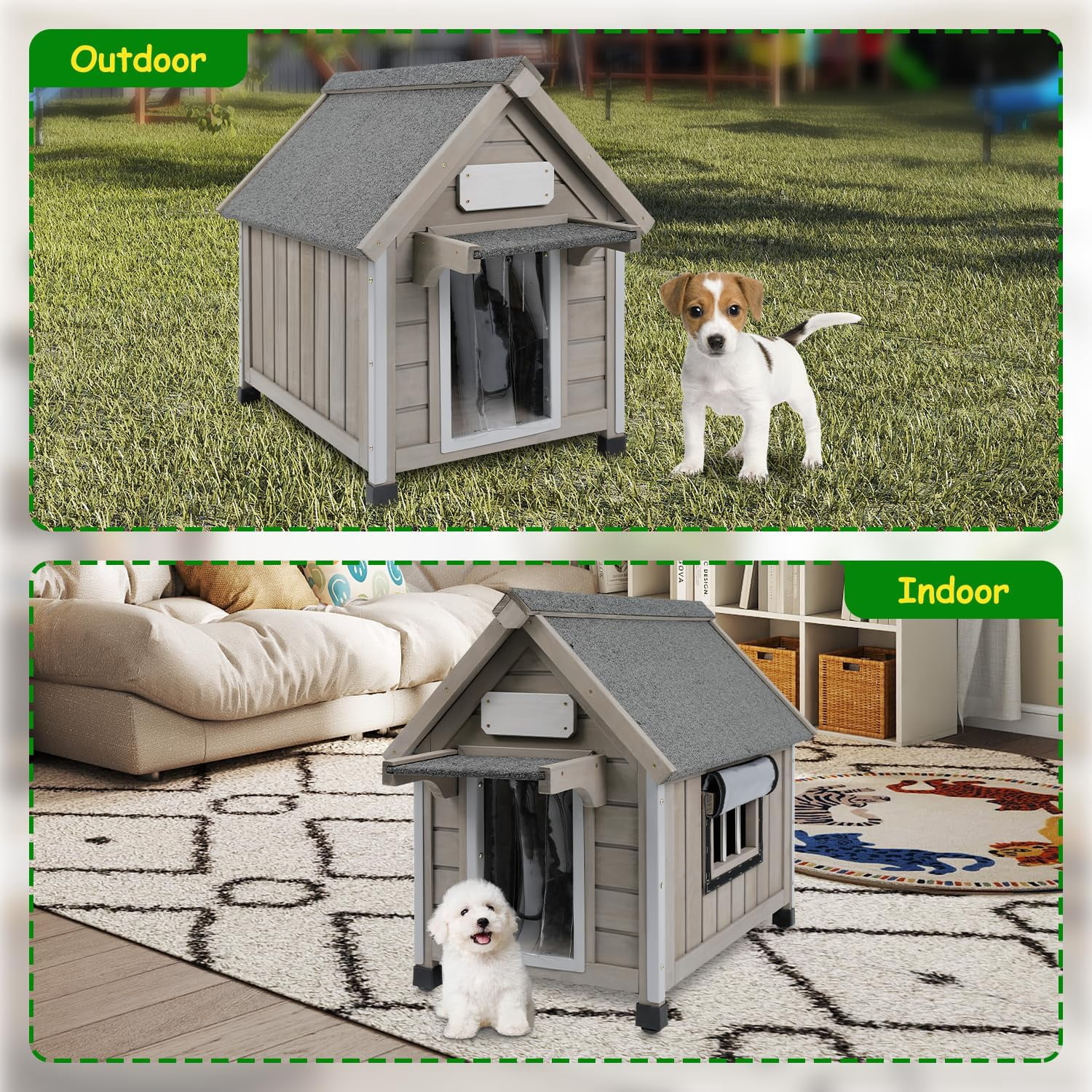 Petsblublu Dog House Outdoor Indoor Waterproof for Small Dog with Raised Feet, 18" D*28.5" W*24" H