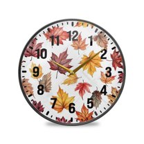 Yayeee Wall Clock Battery Operated 11.9" Silent Non-Ticking for Living Room, Gray Autumn Leaves