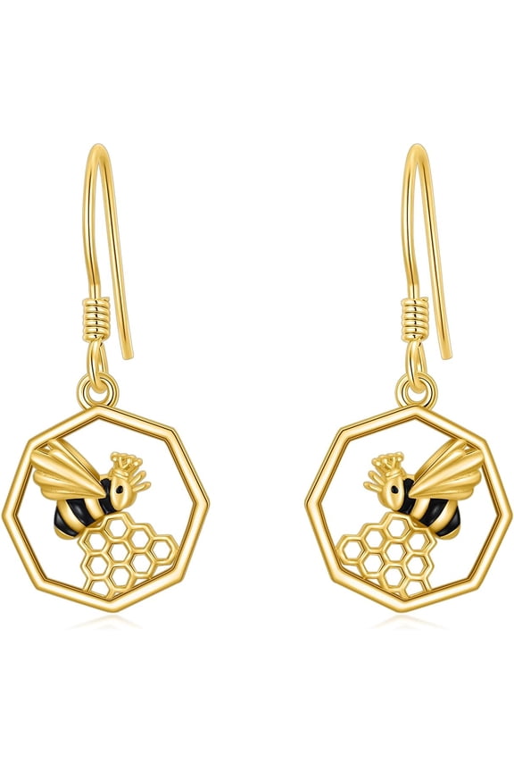 Bee Earrings 925 Sterling Silver Gold Plated Beehive and Honeycomb with Queen Bee Earrings Bee Jewelry for Women Mom