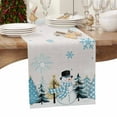 thumbnail image 6 of Light Blue Snowman Cotton Linen Table Runner for Dining Kitchen, Blue Christmas Tree Winter Snowflake Wedding Outdoor Party Tablerunners Decoration, Dresser Scarf Coffee Tablecloth Runners 13"x108", 6 of 9
