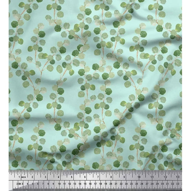 Soimoi Green polyester Crepe Fabric Leaf Leaves Decor Fabric Printed Yard 52 Inch Wide