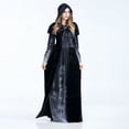 thumbnail image 4 of Jumpingount Adulto Calavera Esqueleto Vestido largo con capucha Disfraces de Halloween Cosplay Disfraces de disfraces negro L Jumpingount FS9136-03, 4 of 6