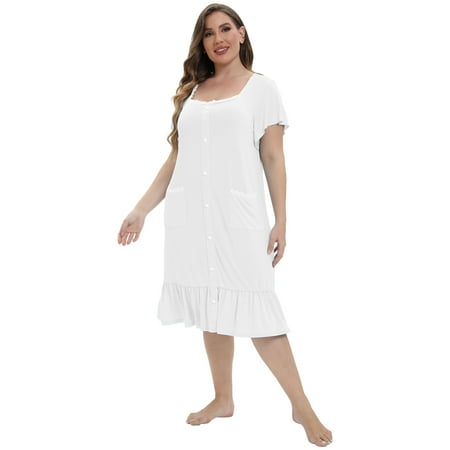 

Xmarks Plus Size Nightgowns for Women Lace Short Sleeve Pajamas Sleepwear Nightgown White 4XL