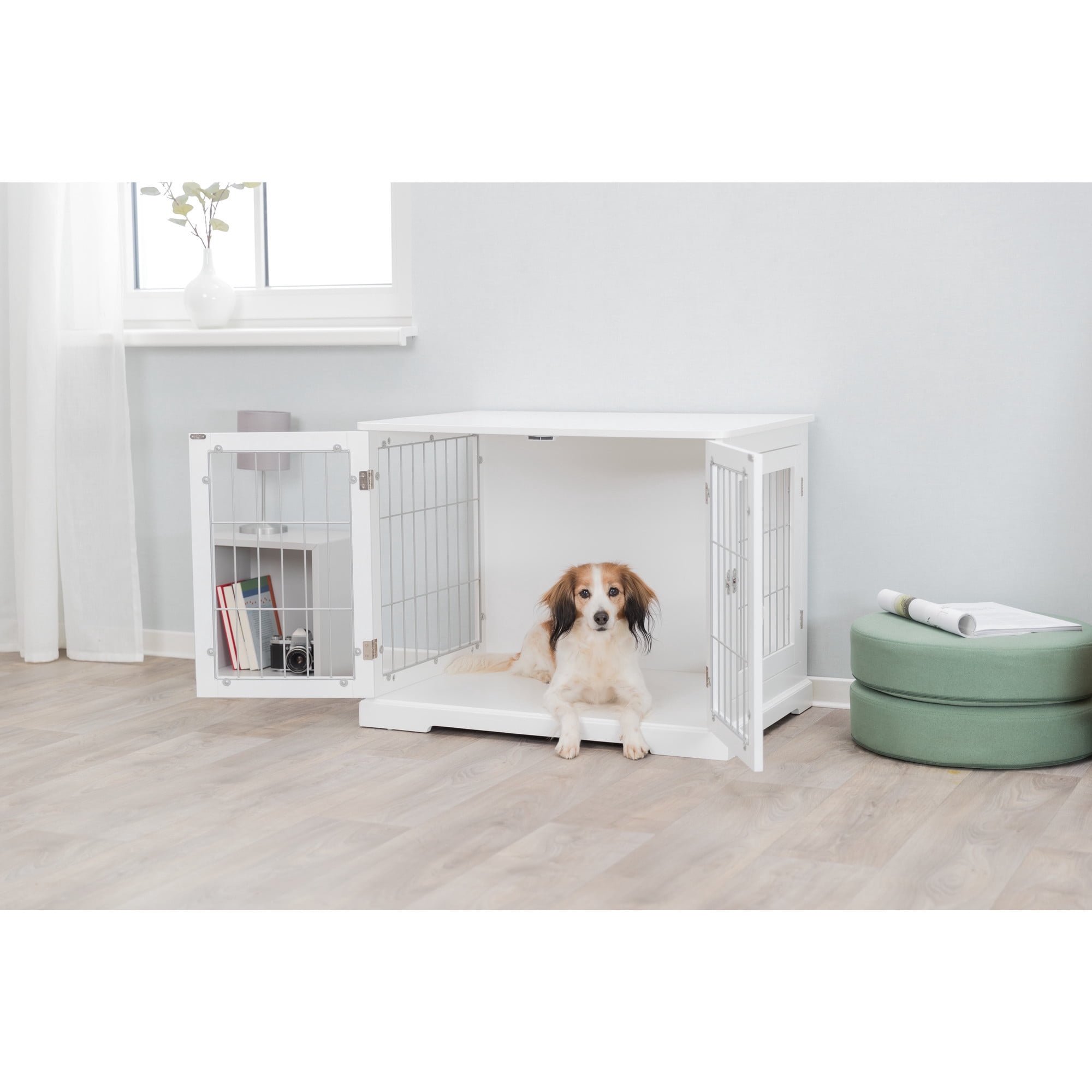 TRIXIE 29.5" Dog Crate, Wooden Indoor Kennel Furniture for Small Dogs Up to 25 lb, White