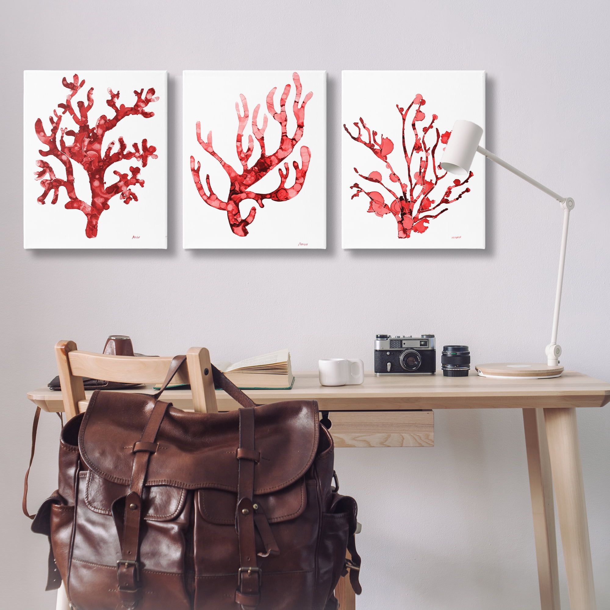 Stupell Industries Bold Red Coral Nautical & Beach Painting Wrapped Canvas Art Print Wall Art, 24 x 30, Set of 3