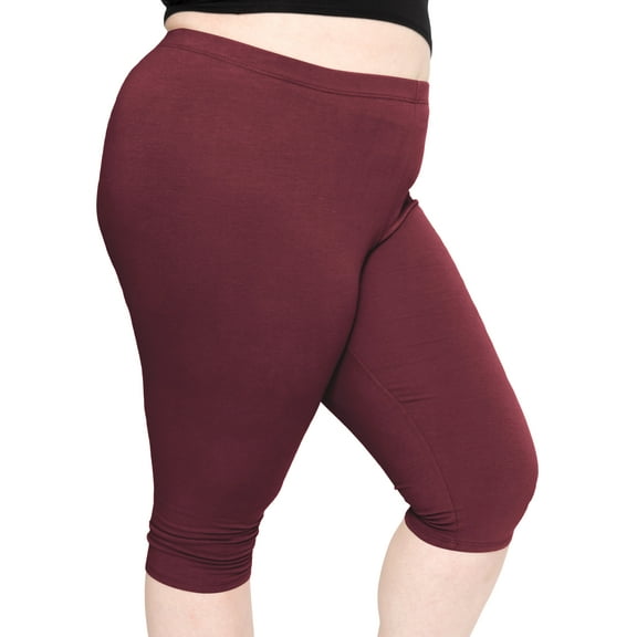 Stretch Is Comfort Women's Cotton Knee Length Leggings Burgundy 2X
