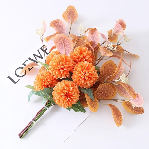 Adorno de flores artificiales, álbum de recortes ramo de bricolaje, flores falsas nórdicas, de referencia para naranja Macarena Ramo de novia