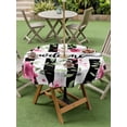 thumbnail image 4 of Outdoor Tablecloths with Umbrella Hole & Zipper, Pink Red Flower Round Tablecloths 60 Inch, Watercolor Floral Leaf Black White Stripe Waterproof Table Cloth, Patio/Pool/Picnic Table Covers, 4 of 8