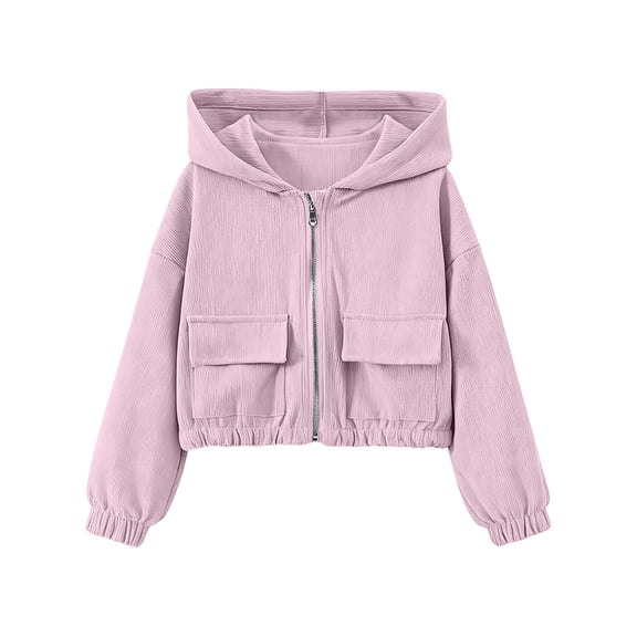 Lutiedan Hooded Jacket for Girls Full Zip Up Wind Resistant Coats Casual Outdoor Jackets with Patch Pocket Size 4-13,Pink