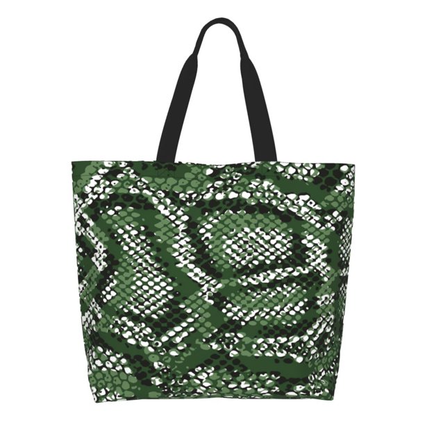 Balery Green Snakeskin Bolsa Tote Estilo Estético con Cremalleras, Bolsa de Hombro, Bolsa de Compras Grande y Plegable