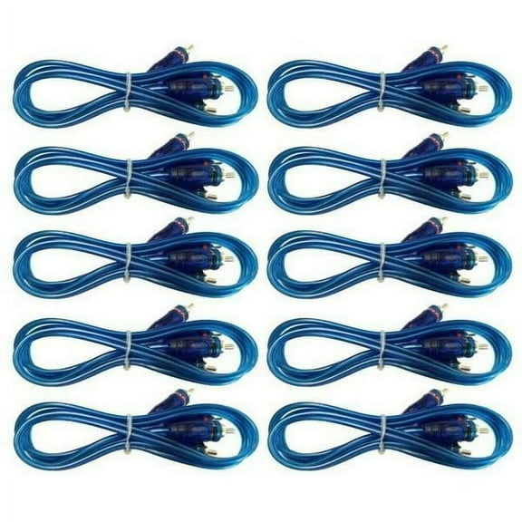 Absolute 10 Pack 15' RCA Stereo Plug Cable 2 Male to 2 Male Car Stereo Marine Home Audio
