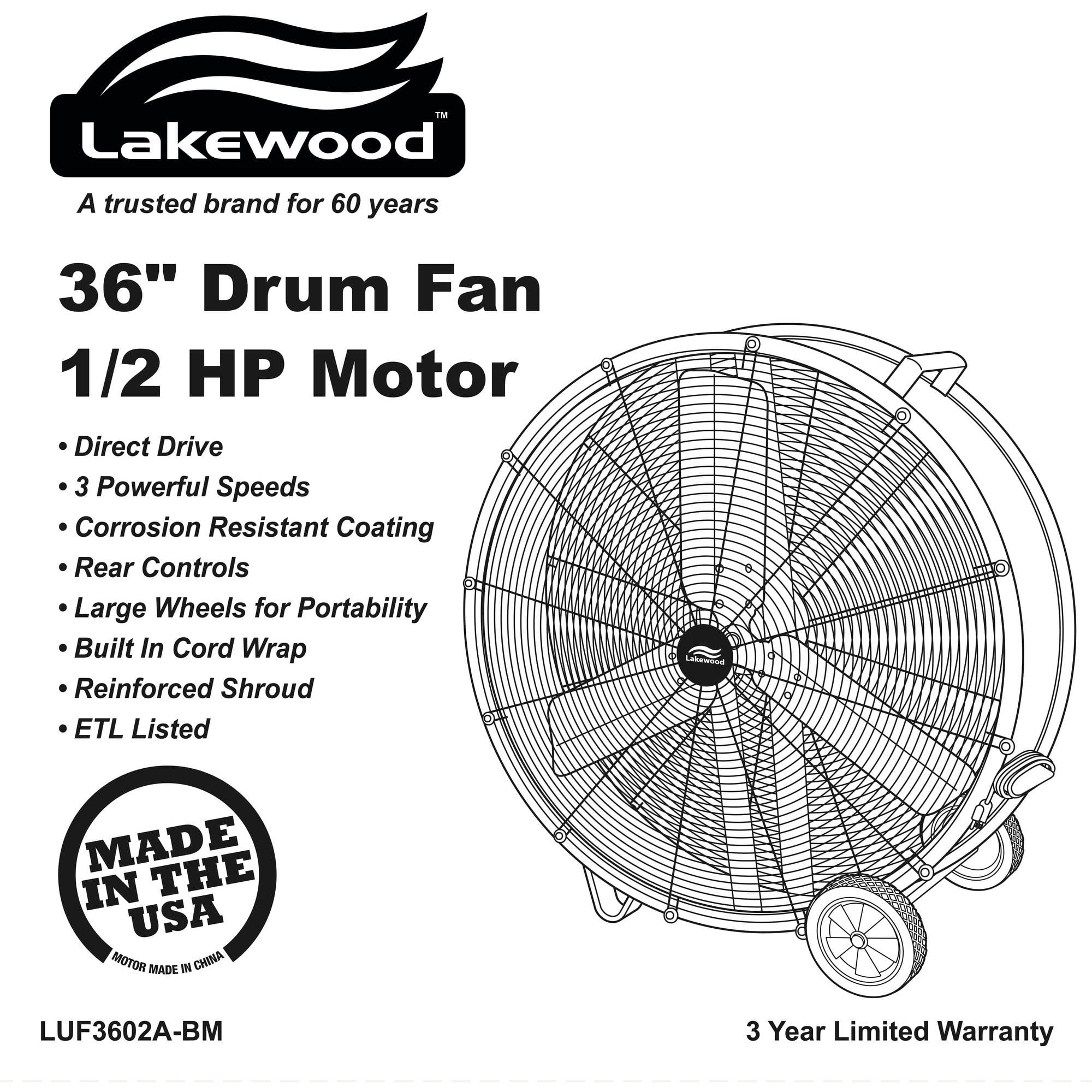 Lakewood 36" Drum Fan, Black