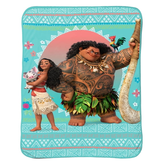 Disney Moana Ultra Soft Teal and Orange Geometric Polyester Blanket, 62" x 90" - Machine Washable
