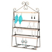 Jewelry Tower Organizer, Metal Accessories Holder, Antique 4-Layer Display Stand for Hanging Earrings Necklaces Bracelets, Ornament Storage for Dresser Nightstand Tabletop Desktop, Bronze