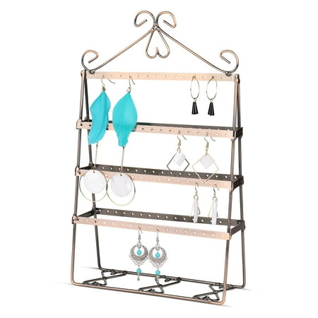 Jewelry Tower Organizer, Metal Accessories Holder, Antique 4-Layer Display Stand for Hanging Earrings Necklaces Bracelets, Ornament Storage for Dresser Nightstand Tabletop Desktop, Bronze