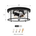 thumbnail image 2 of Semi Flush Mount Ceiling Light Fixture 2-Light Vintage Ceiling Lamp Farmhouse Light with Hammered Glass Shade&Metal Cage for Living Room Bedroom Foyer Hallway (Black), 2 of 10