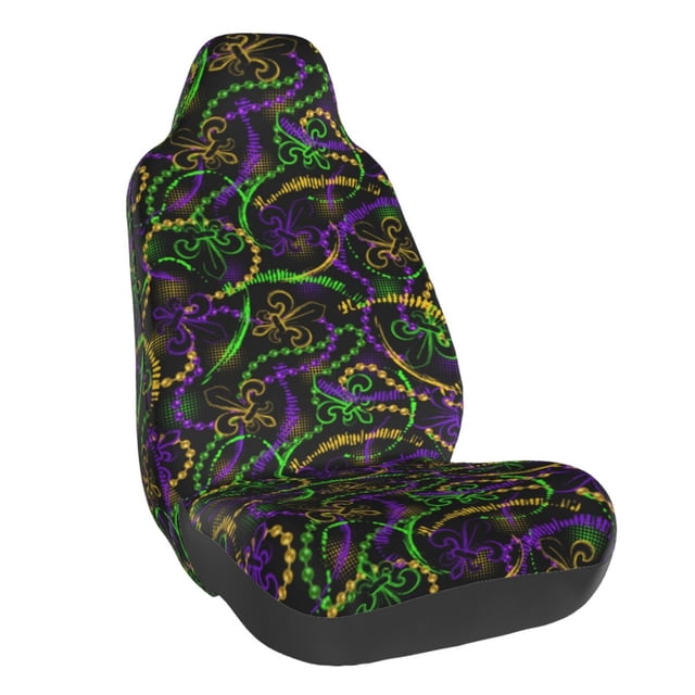 Wukai Neon Mardi Gras Full Set Car Seat Covers with Soft Padding Universal Auto Front Seats Protector and Cushion Mat