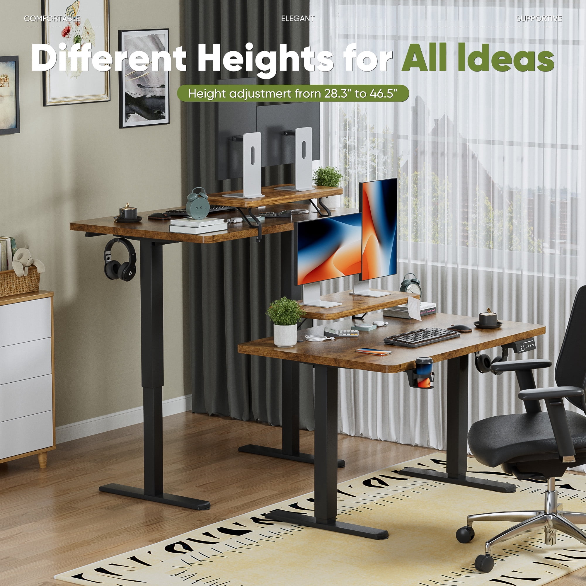 Homall 47" Wide Home Office Electric Height Adjustable Standing Desk Lifting Range 28~46" Computer Desk with Monitor Stand,Brown