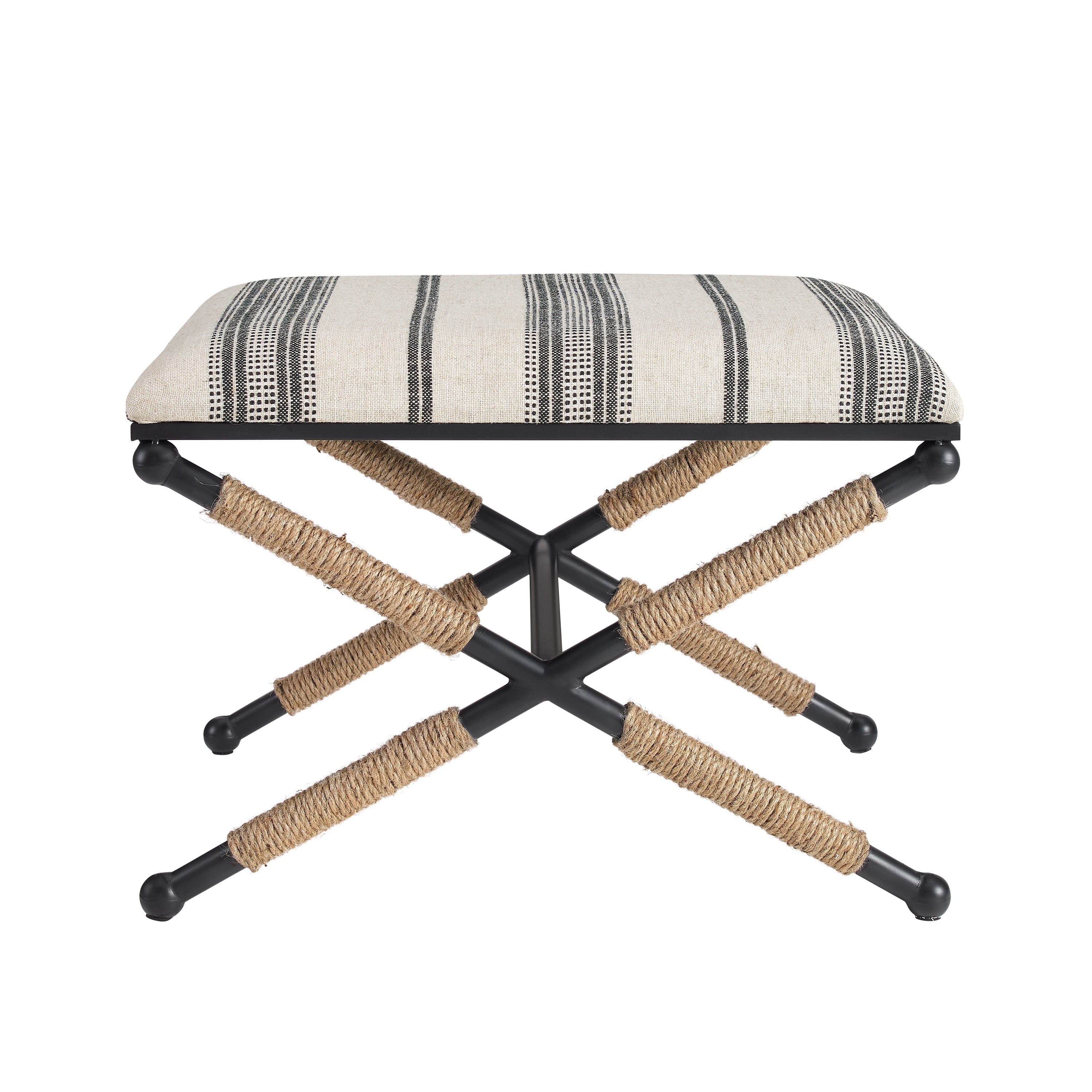 Linon Brewster Indoor Stool Ottoman, Black and Neutral