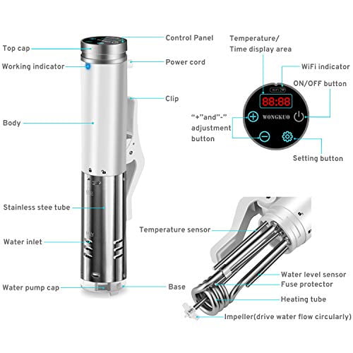 WONGKUO Sous Vide Precision Cooker 1000W WiFi Sous Vide Machine Thermal Immersion Circulator Low Temperature Slow Cooking with Smart APP