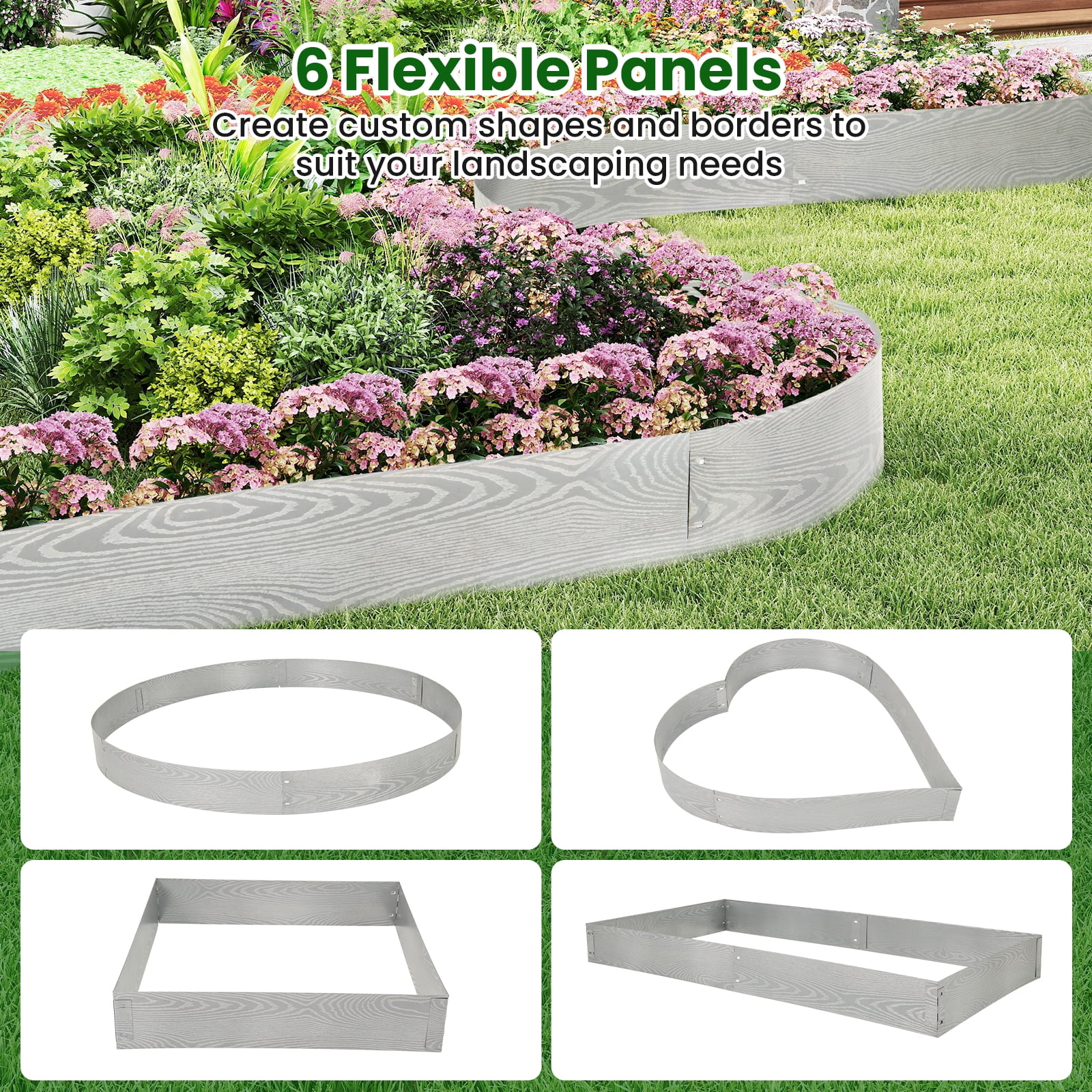Gymax 6-Pack 20 FT Galvanized Metal Landscape Edging Heavy-Duty Metal Patented Garden Border