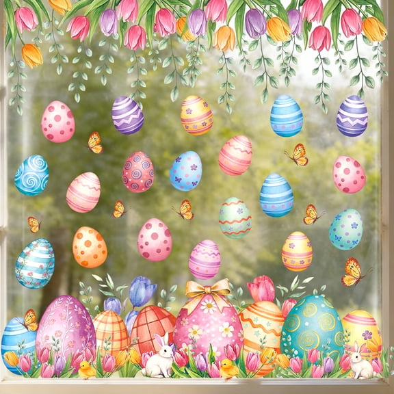 Miguan 8 pcs Easter Window Cling, Double Sided Static Cling Window Stickers, Easter Bunny Sticker for Glass Home Office School Spring Decor