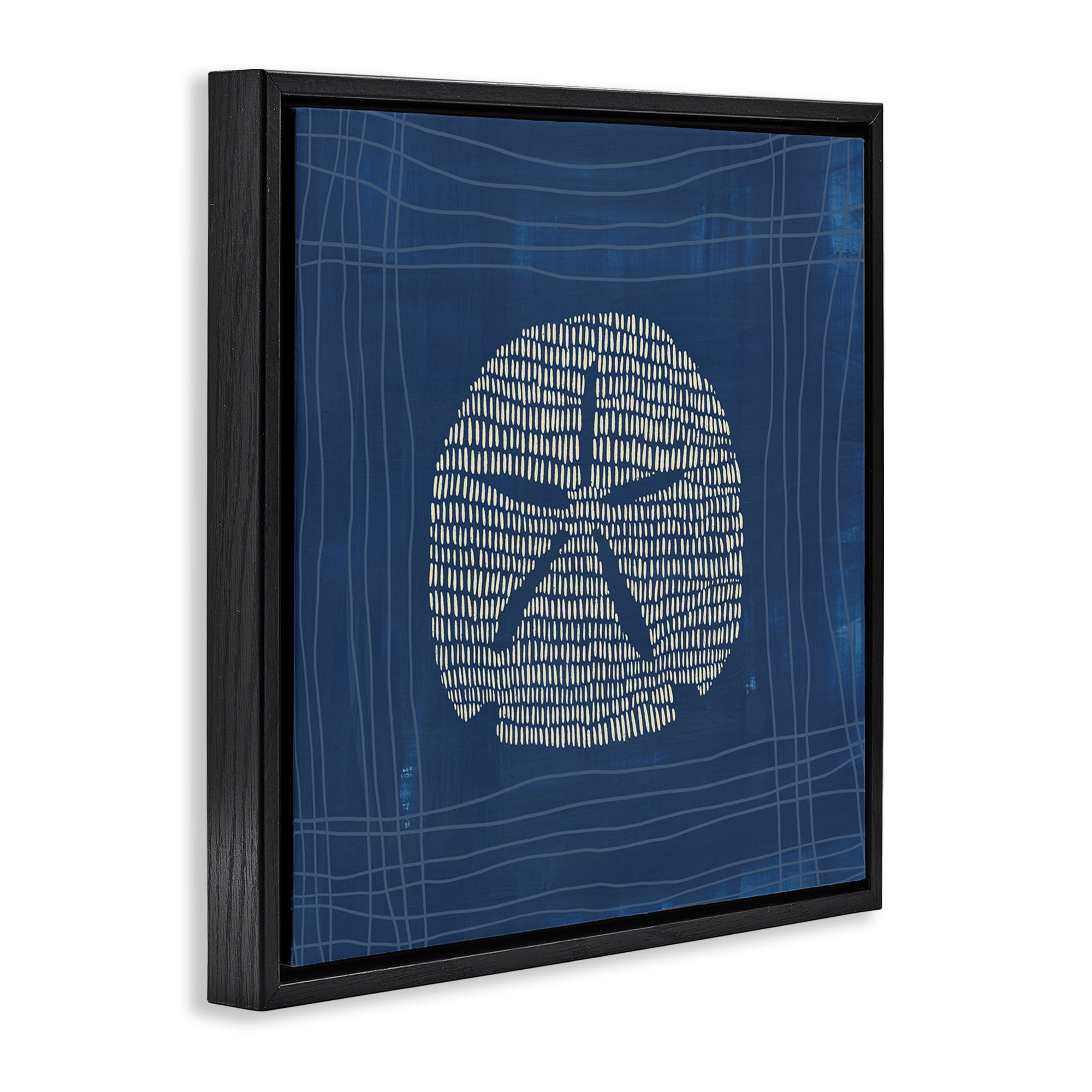 Stupell Industries Sand Dollar on Blue Coastal Painting Black Floater Framed Canvas Art Print Wall Art, 18 x 18