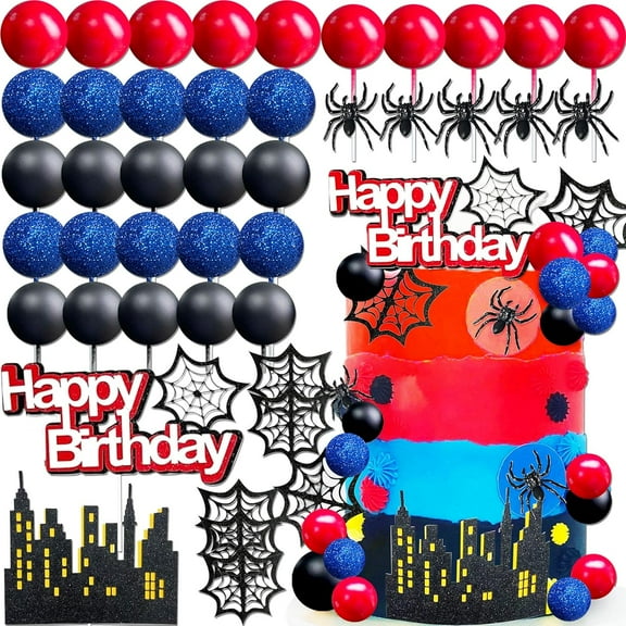 Birthday Cake Decoration Set Spider Web City Silhouette Colorful Glitter Ball Accessories Combination 30 Pieces