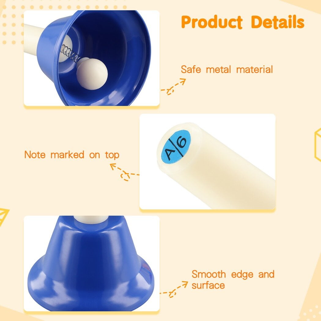 8 Note Diatonic Metal Hand Bells for Kids Toddlers Children, Musical Teaching Toy, Percussion Instrument for Church Chorus Wedding Family Party
