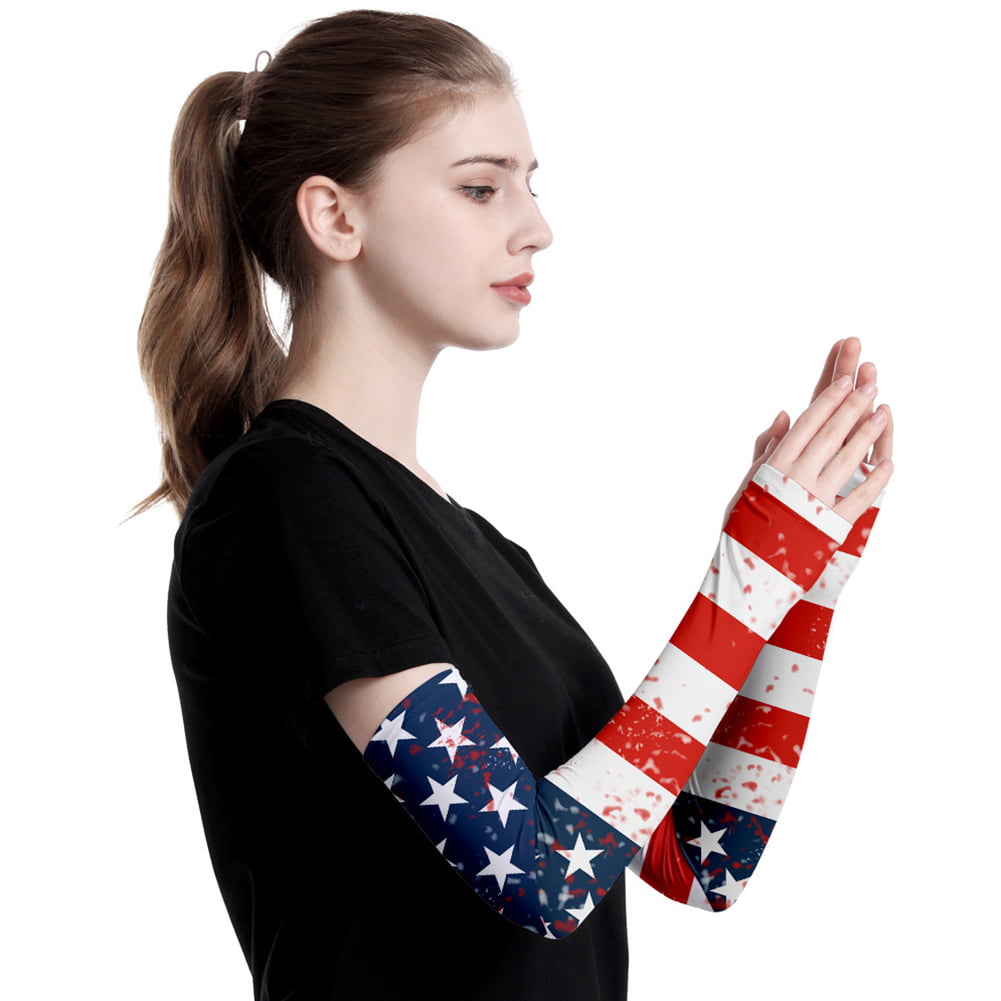 1pair Men Women Cooling Arm Sleeve American Flag Print Stretchy Outdoor Sports 